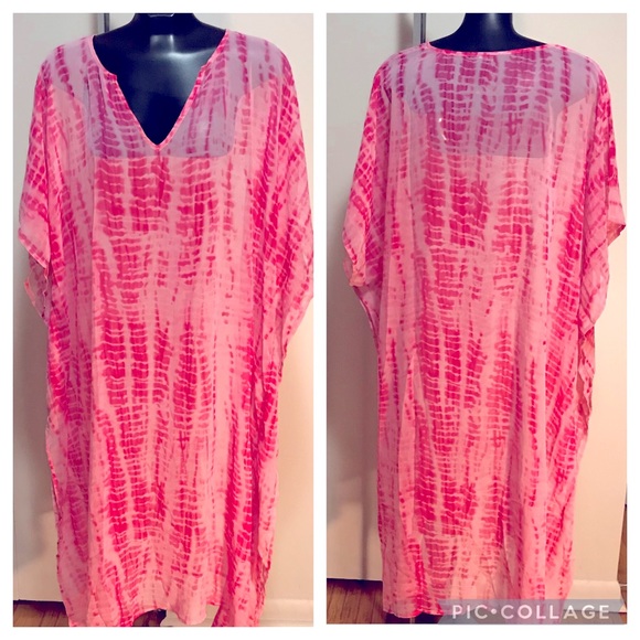 Steve Madden Other - Steve Madden Tie Dye Pink Sheer Caftan Beach Cover